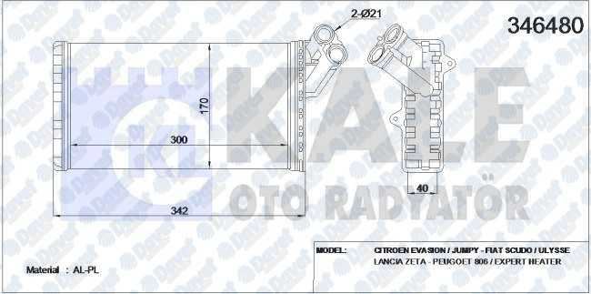 KALE 346480 Kalorifer Radyatoru Peugeot Evasion / Jumpy - 806 / Expert Fiat Scudo / Ulysse - Lancia Zeta (Al/Mknk)